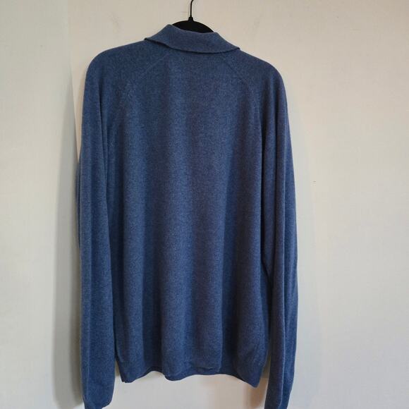 Neiman Marcus Cashmere Sweater Size L Blue Pullover Collared Quarter Button - Picture 2 of 11